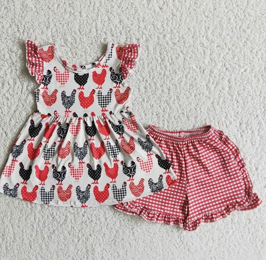 Plaid Chicken Ruffle Set